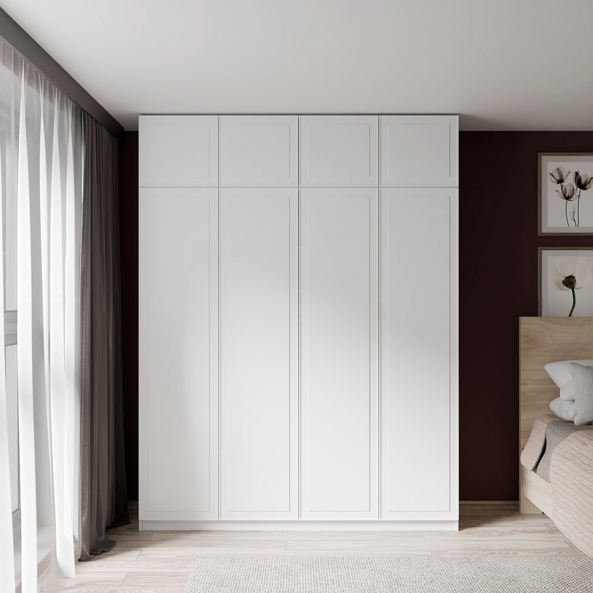 Шкаф с антресолью и фрезерованными фасадами Альтаир Белый (Селден)